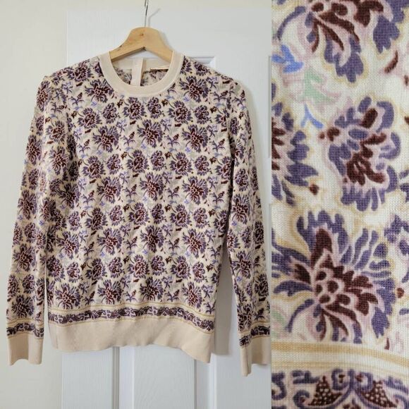 Tory Burch Floral Print Merino Wool Sweater XS - Picture 1 of 10